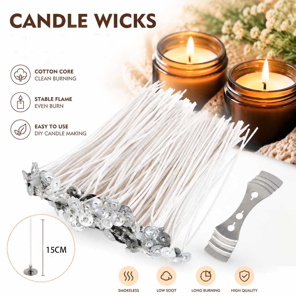 Soy Wax Pillar Blend - Smokeless Candle Wicks Cotton Core Wicks